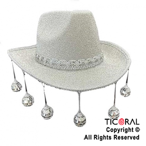 SOMBRERO COWBOY GLITTER DISCO BLANCO x 1